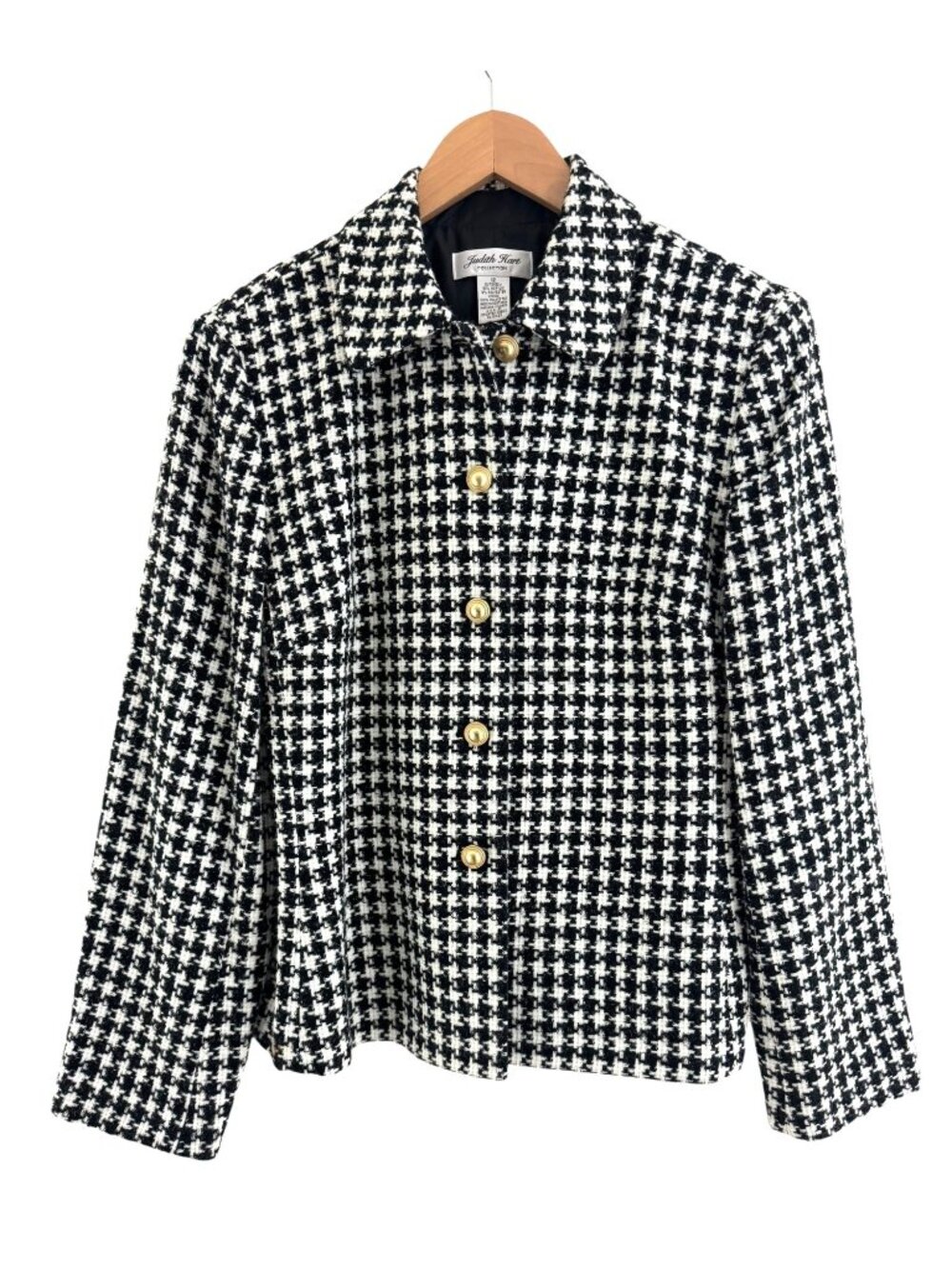 Black White Houndstooth Tweed Boucle Blazer Jacket Lined Size 12 Sparkly Vintage